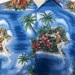 Tiki Pin Up Girls Hawaii Shirt Large Palms Ocean